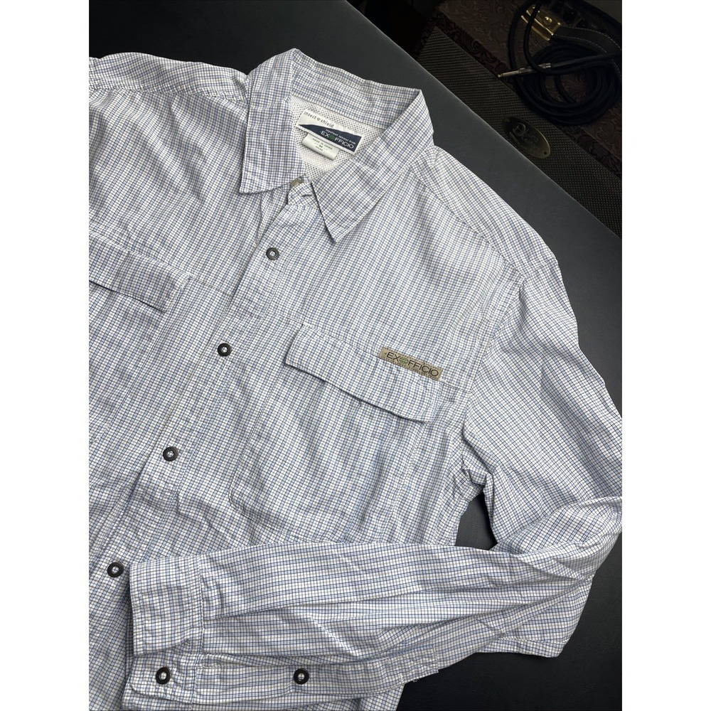 Exofficio Shirt Medium Insect Shield Repellent Blue Check Long Sleeve Nylon